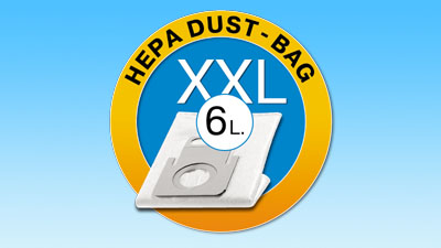 Dry cleaning with large capacity HEPA dust bag