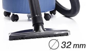Universal nozzle D32 mm for floor cleaning and coarse debris collection, lower part of the vacuum cleaner in the background