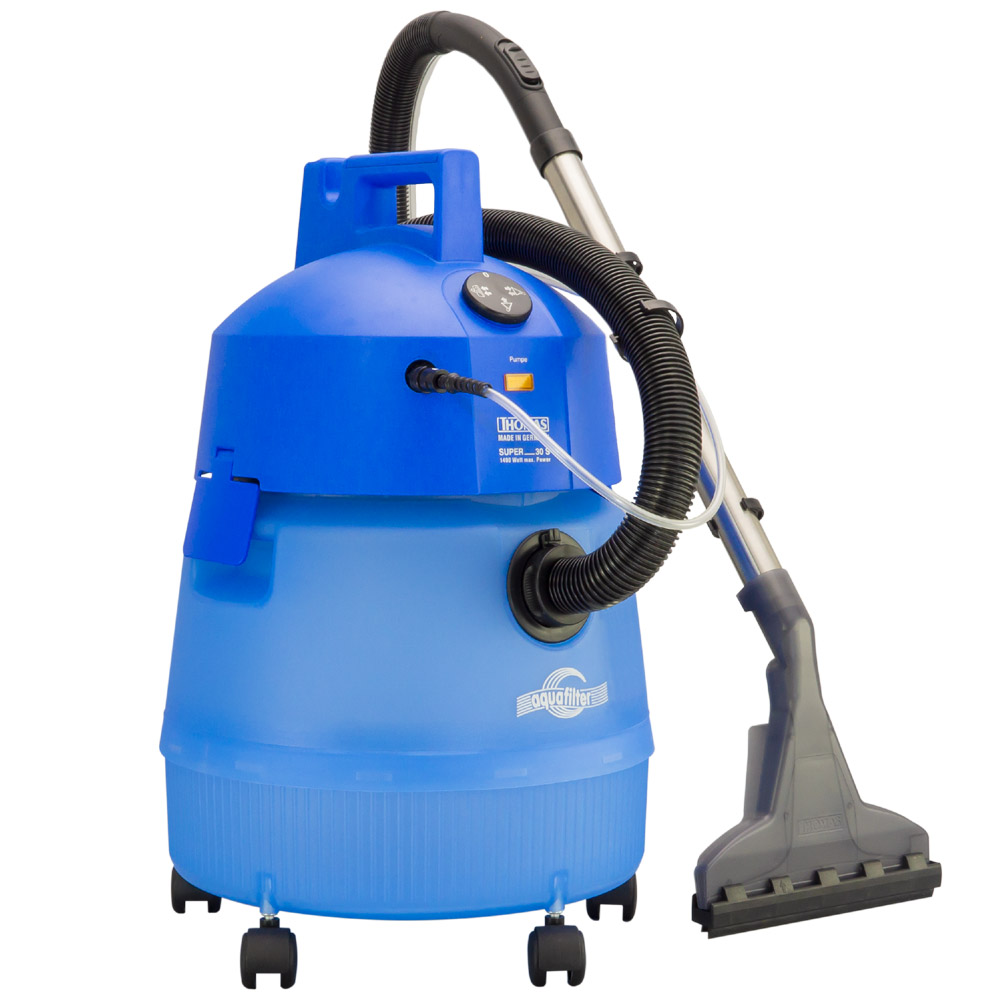 Super 30S Aquafilter vacuum cleaner with attached hose, tube, water supply tube and washing nozzle