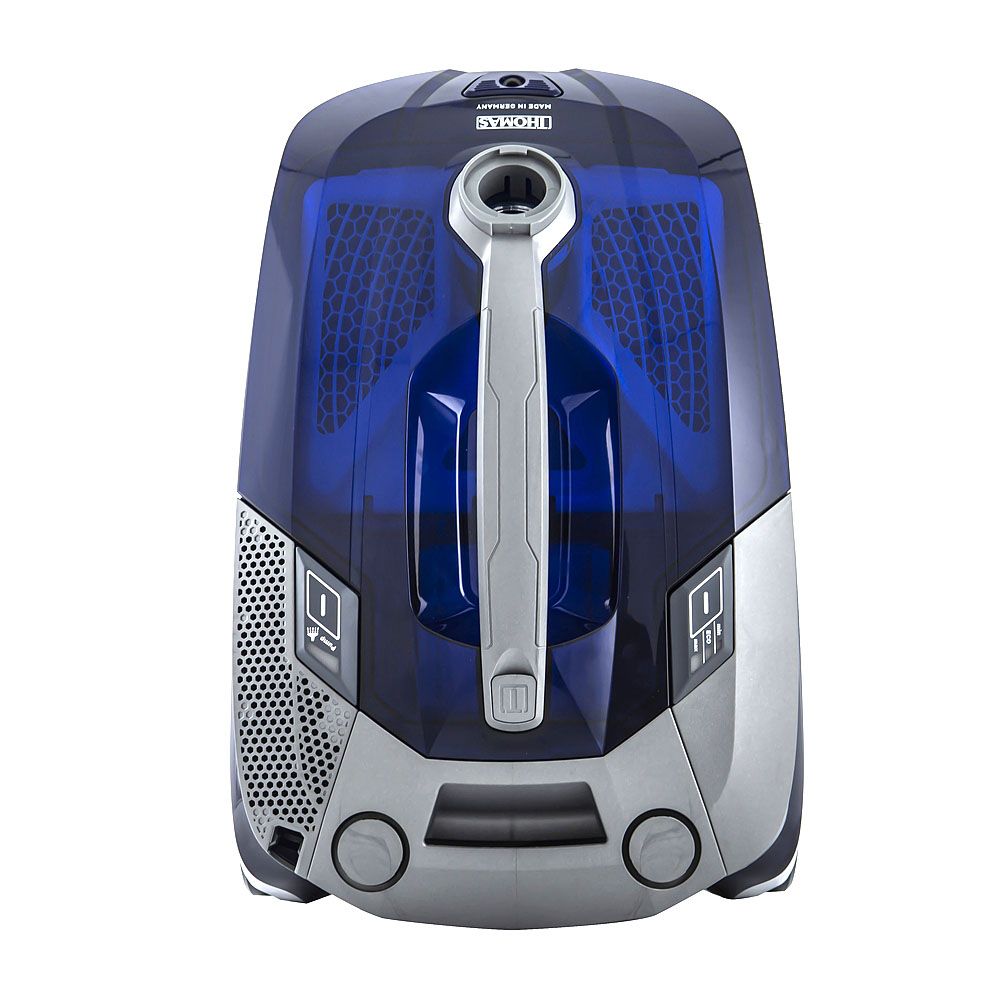 THOMAS Twin XT vacuum cleaner, top view, blue translucent lid made of durable plastic