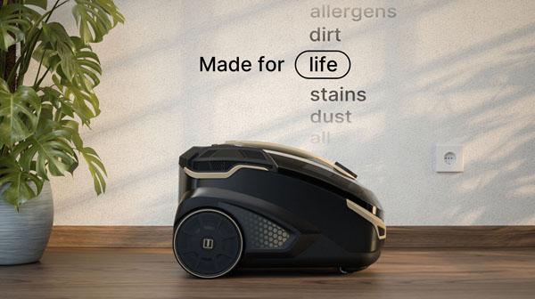 THOMAS Amfibia Pro Evo, вид сбоку, надпись Made for life THOMAS Amfibia Pro Evo, моющий пылесос с двумя системами фильтрации, созданный для жизни